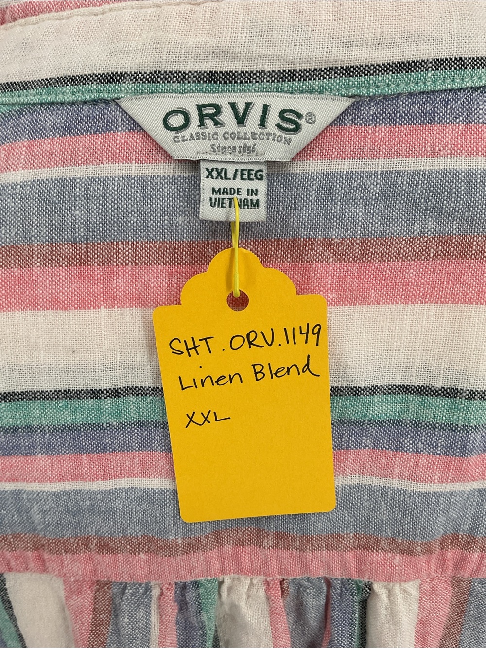 Orvis Linen Blend Striped Button Front Top XXL Pink Blue Dolman Sleeve Coastal - Picture 7 of 10